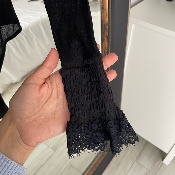 Free People Black Sheer Bodysuit w/ Danity Sleeve Detail - Picture 4 of 4